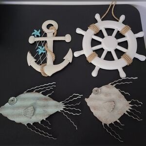 Four Piece Nautical Beach House Wall Decor Set with Anchor and Fish